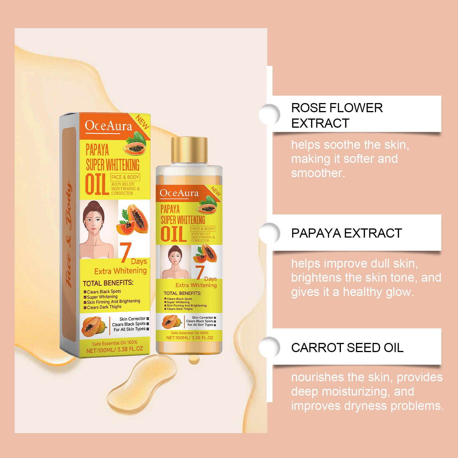 Minyak Pemutih Tubuh 100ml, mi - Substrate Coconut Fiber ulasan dan harga